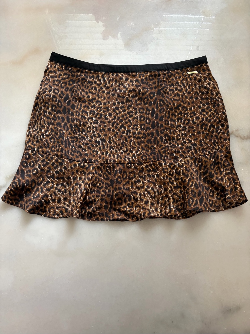 Leopard Print Ruffle Hem Mini Skirt - Brown